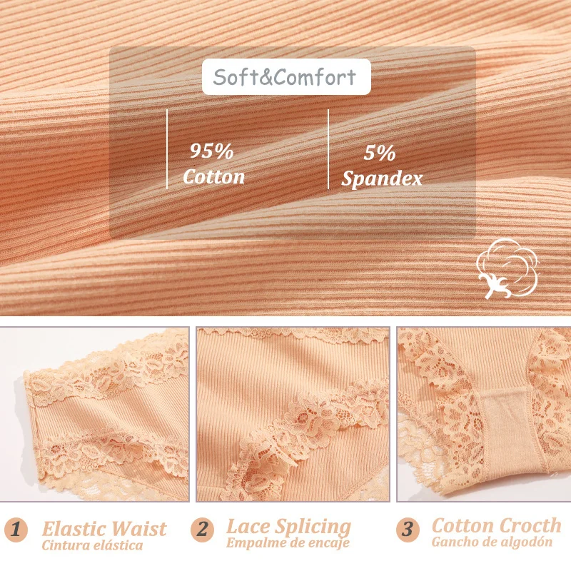7PCS Cotton Panties For Women Seamless Ribbed Briefs Female Stretch Comfortable Underwear Ladies Low Waist Sexy Lingerie Solid