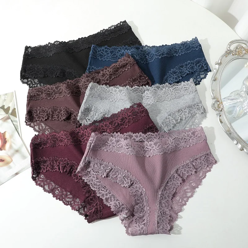 7PCS Cotton Panties For Women Seamless Ribbed Briefs Female Stretch Comfortable Underwear Ladies Low Waist Sexy Lingerie Solid