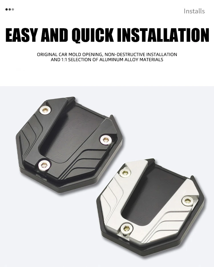 1x Motorcycle Side Stand Cover Aluminum Alloy Motorcycle Stands Pad Universal Bicycle Foot Extension Kickstand Accessories Black