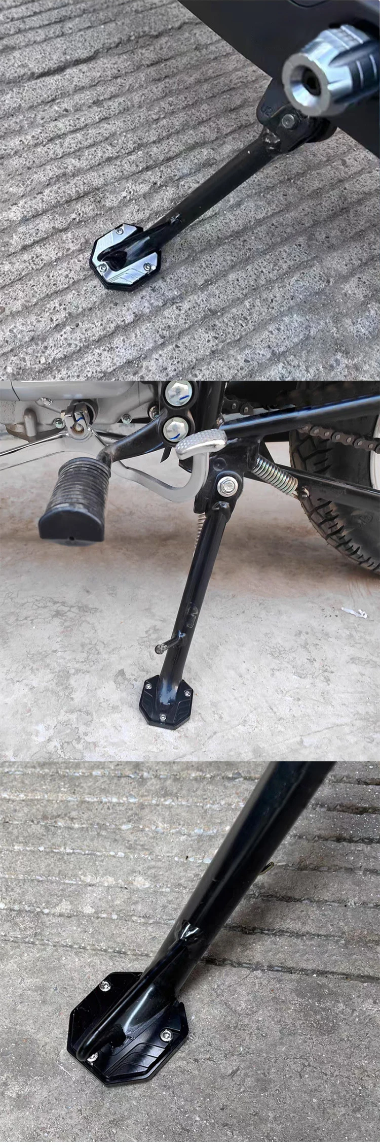 1x Motorcycle Side Stand Cover Aluminum Alloy Motorcycle Stands Pad Universal Bicycle Foot Extension Kickstand Accessories Black