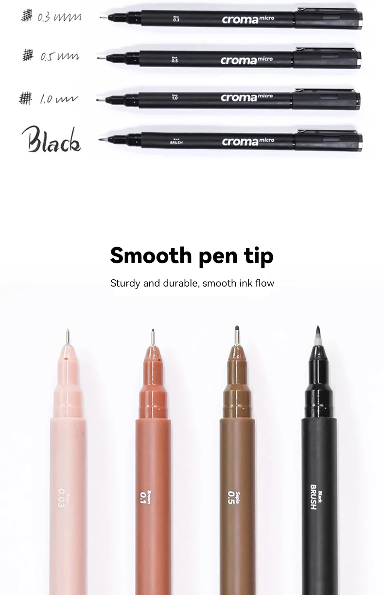 Micron Liner Fineliner Pen 0.05 0.03 0.1 0.5 Brush Tip Black Brown Fineliner Sketching Manga Drawing Pen Color Sketch Stationery