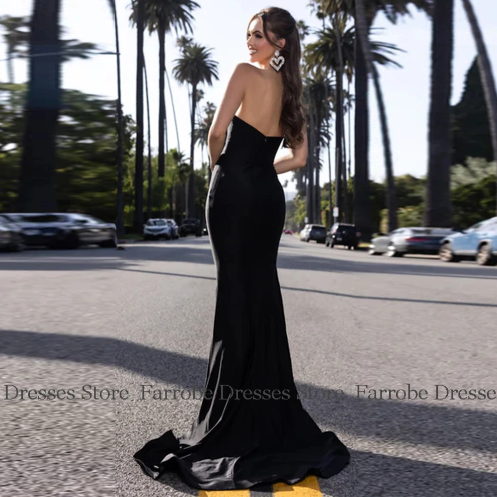 Luxury Dresses for Party Mermaid/Trumpet Satin Evening Dress Black Sweetheart Rhinestones/Crystals Side Split Prom Dress Long