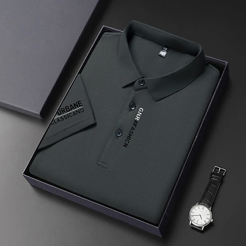 New Men's Business Casual Short Sleeved Shirt with Badge Solid Color Polo Shirt Fashionable Breathable Comfortable Versatile Top