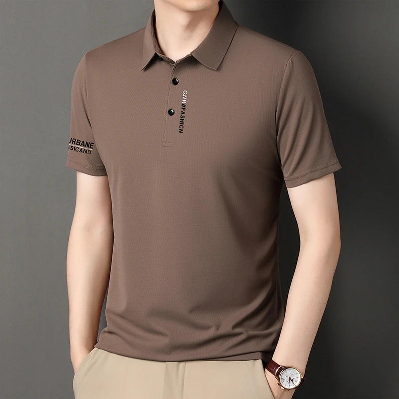 New Men's Business Casual Short Sleeved Shirt with Badge Solid Color Polo Shirt Fashionable Breathable Comfortable Versatile Top