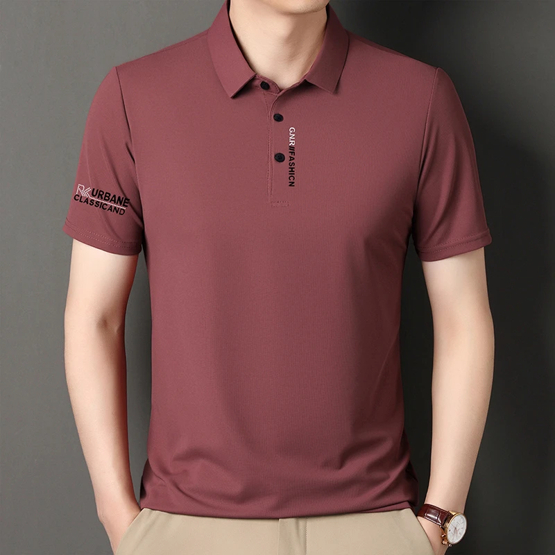 New Men's Business Casual Short Sleeved Shirt with Badge Solid Color Polo Shirt Fashionable Breathable Comfortable Versatile Top