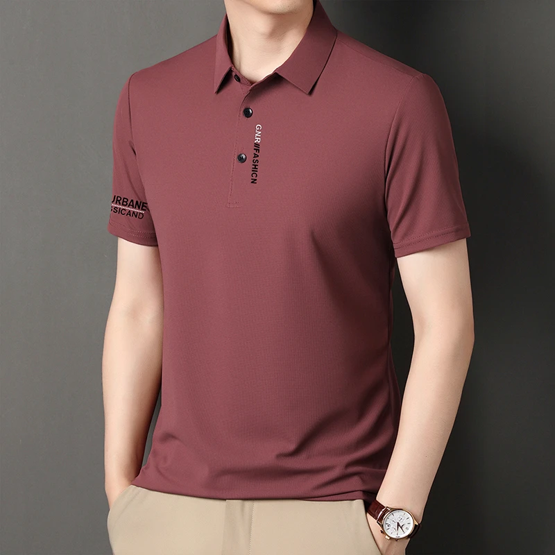 New Men's Business Casual Short Sleeved Shirt with Badge Solid Color Polo Shirt Fashionable Breathable Comfortable Versatile Top