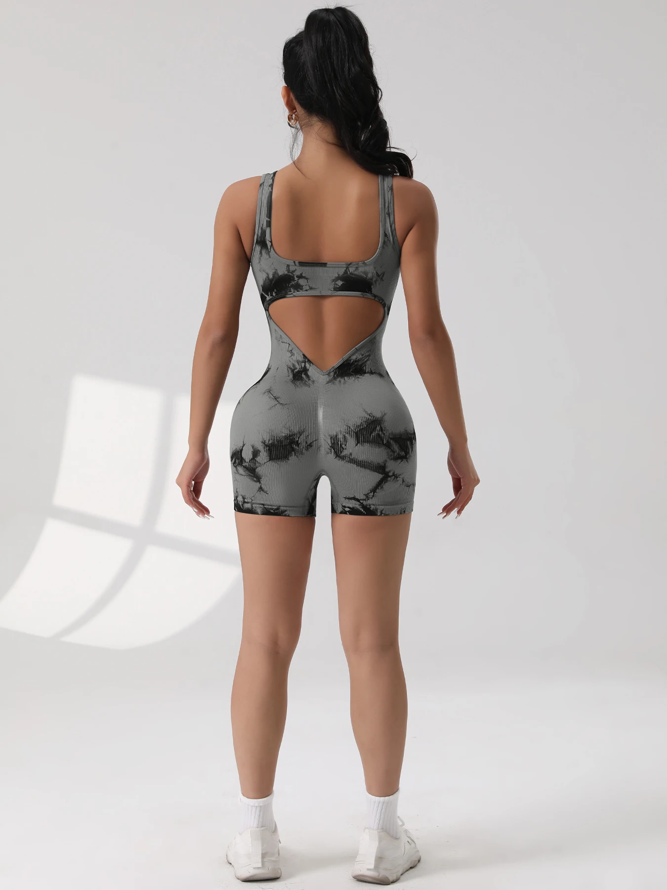 1PCS Tie Die Beautiful Back Yoga Suit Stretch Butt-Lifting Sports Jumpsuit Breathable Threaded Women Bodysuit without Pad