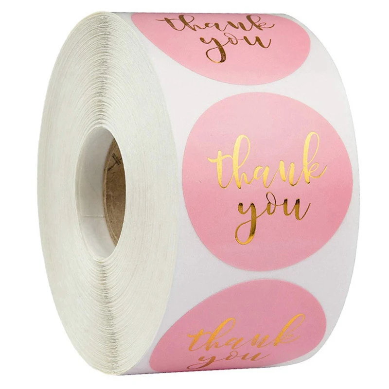 50-500pcs Thank You Sticker Pink Paper Business Label Sticker for Baking Packaging Handmade Decor Cute Stationery Supplies 1inch