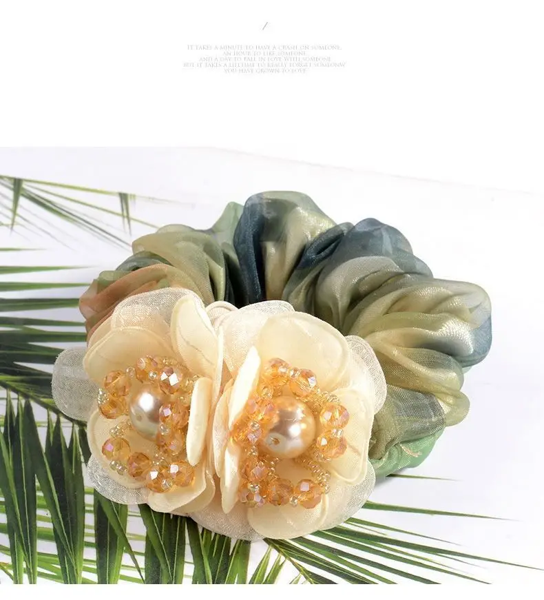 Korean Elegant Flower Scrunchies Women Girls Elastic Hair Rubber Bands Accessories Tie Hair Ring Rope Ponytail Holder Headdress