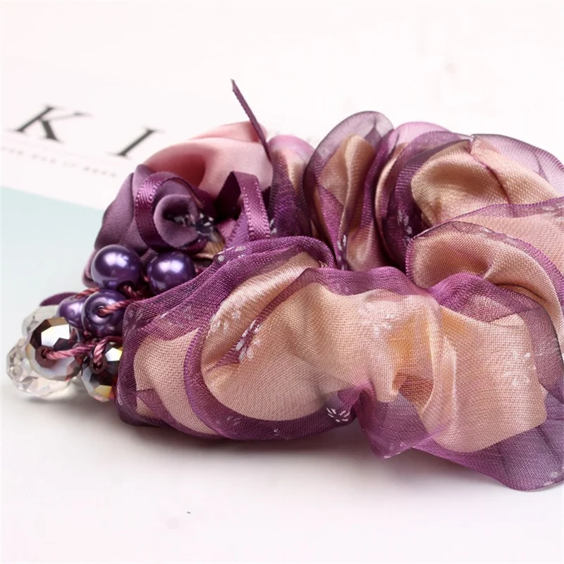 Korean Elegant Flower Scrunchies Women Girls Elastic Hair Rubber Bands Accessories Tie Hair Ring Rope Ponytail Holder Headdress
