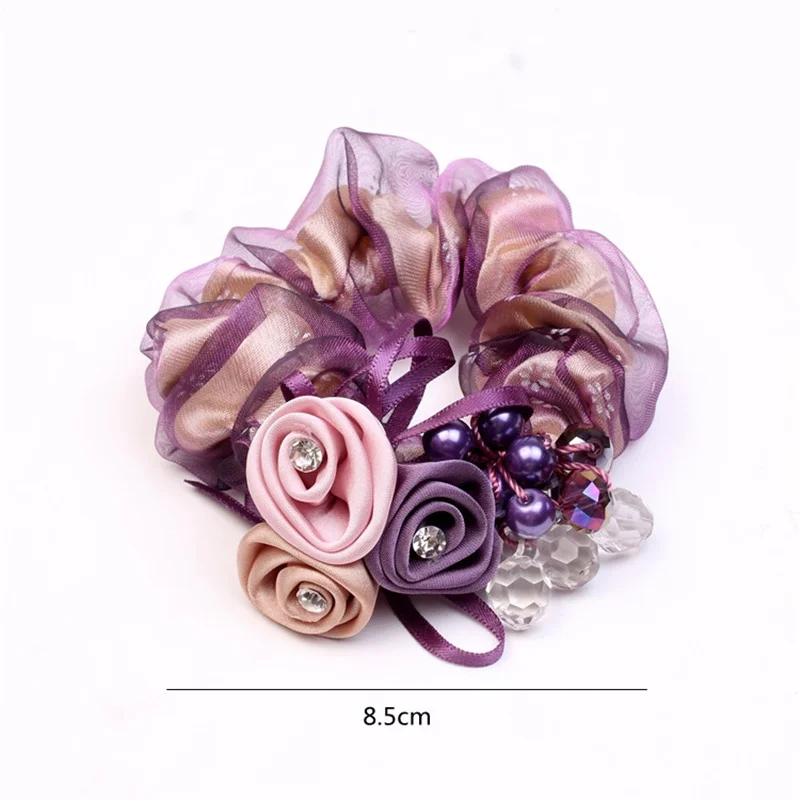 Korean Elegant Flower Scrunchies Women Girls Elastic Hair Rubber Bands Accessories Tie Hair Ring Rope Ponytail Holder Headdress