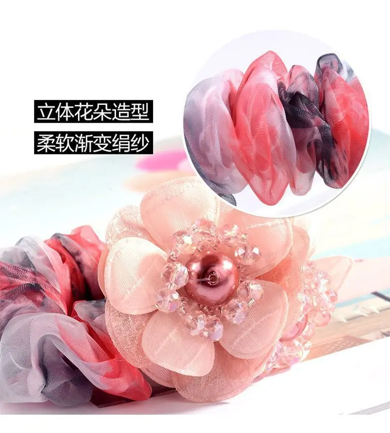 Korean Elegant Flower Scrunchies Women Girls Elastic Hair Rubber Bands Accessories Tie Hair Ring Rope Ponytail Holder Headdress
