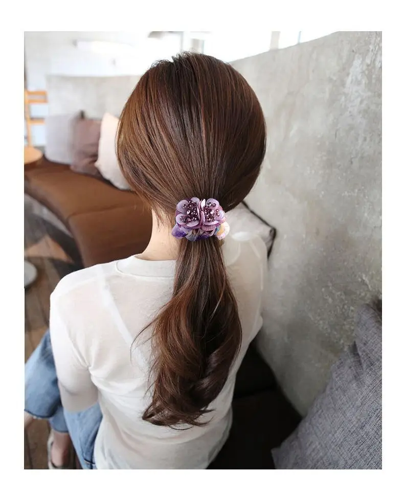Korean Elegant Flower Scrunchies Women Girls Elastic Hair Rubber Bands Accessories Tie Hair Ring Rope Ponytail Holder Headdress