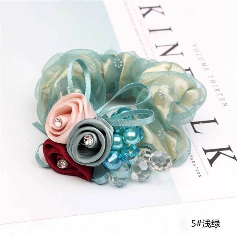 Korean Elegant Flower Scrunchies Women Girls Elastic Hair Rubber Bands Accessories Tie Hair Ring Rope Ponytail Holder Headdress