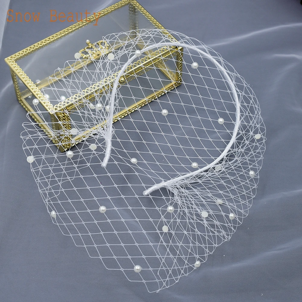 JM06 White Black Bridal Headband Veil Crystal Birdcage Veil Face Net Mask Bling White Diamante Hair Hoop Headpiece Face Veil