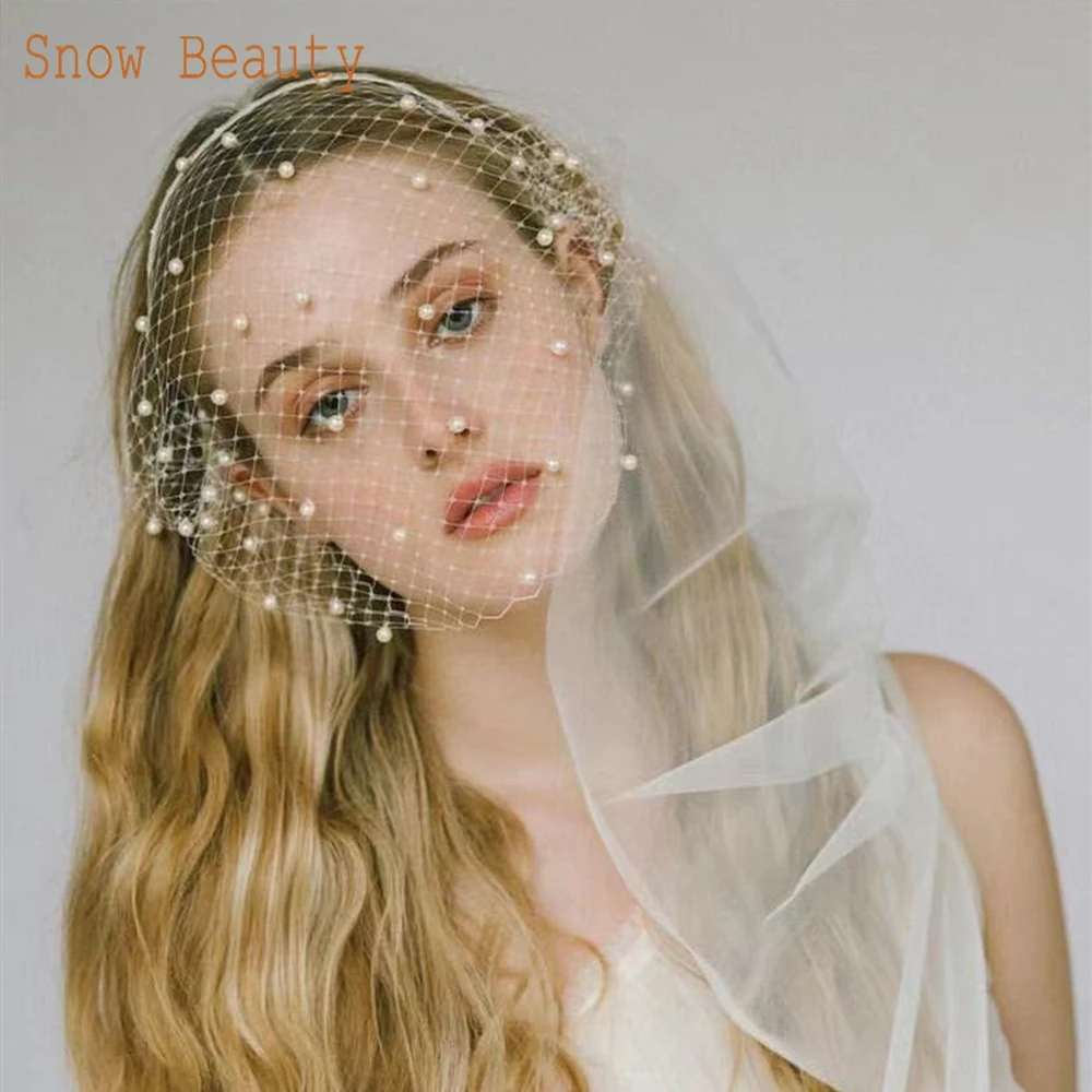 JM06 White Black Bridal Headband Veil Crystal Birdcage Veil Face Net Mask Bling White Diamante Hair Hoop Headpiece Face Veil