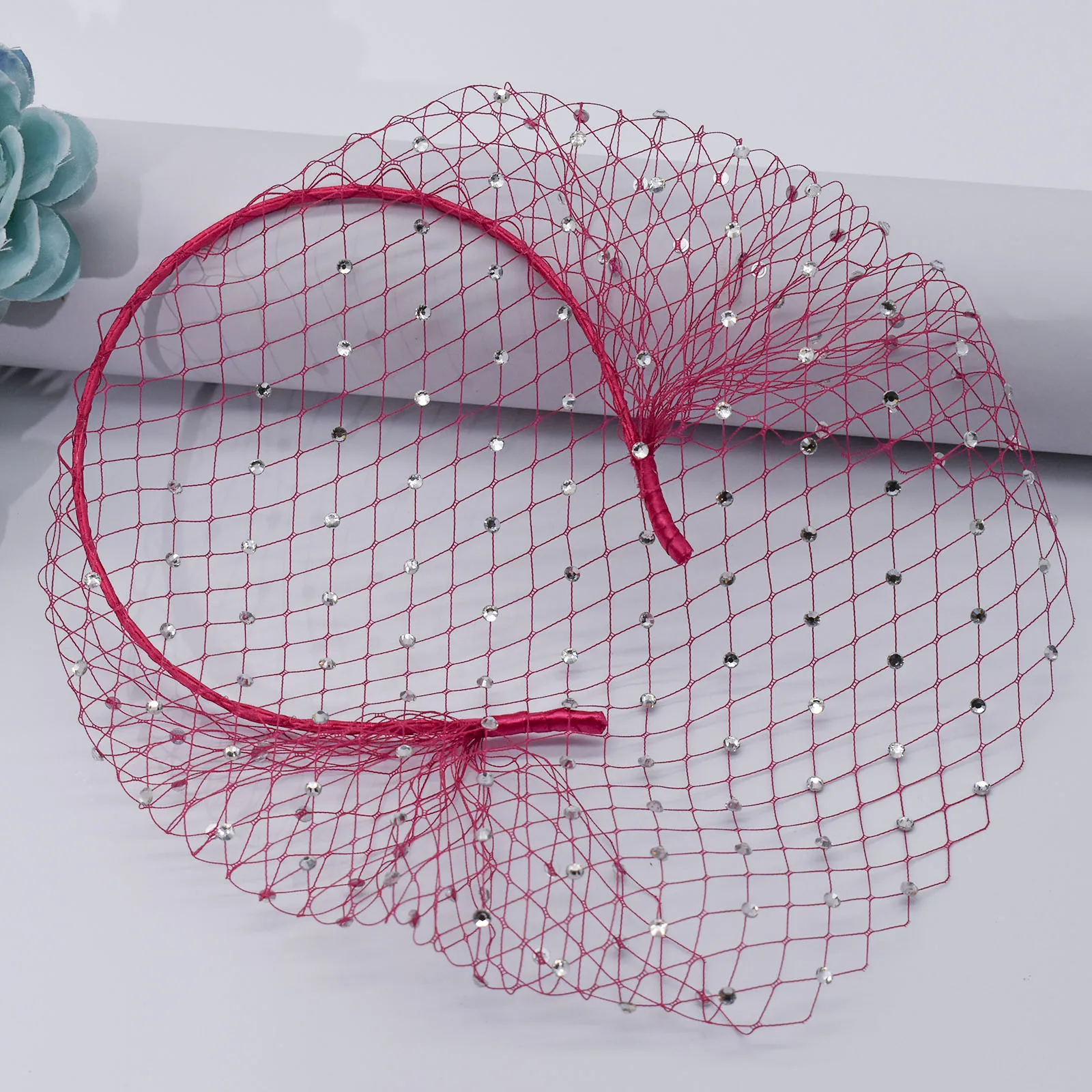 JM06 White Black Bridal Headband Veil Crystal Birdcage Veil Face Net Mask Bling White Diamante Hair Hoop Headpiece Face Veil