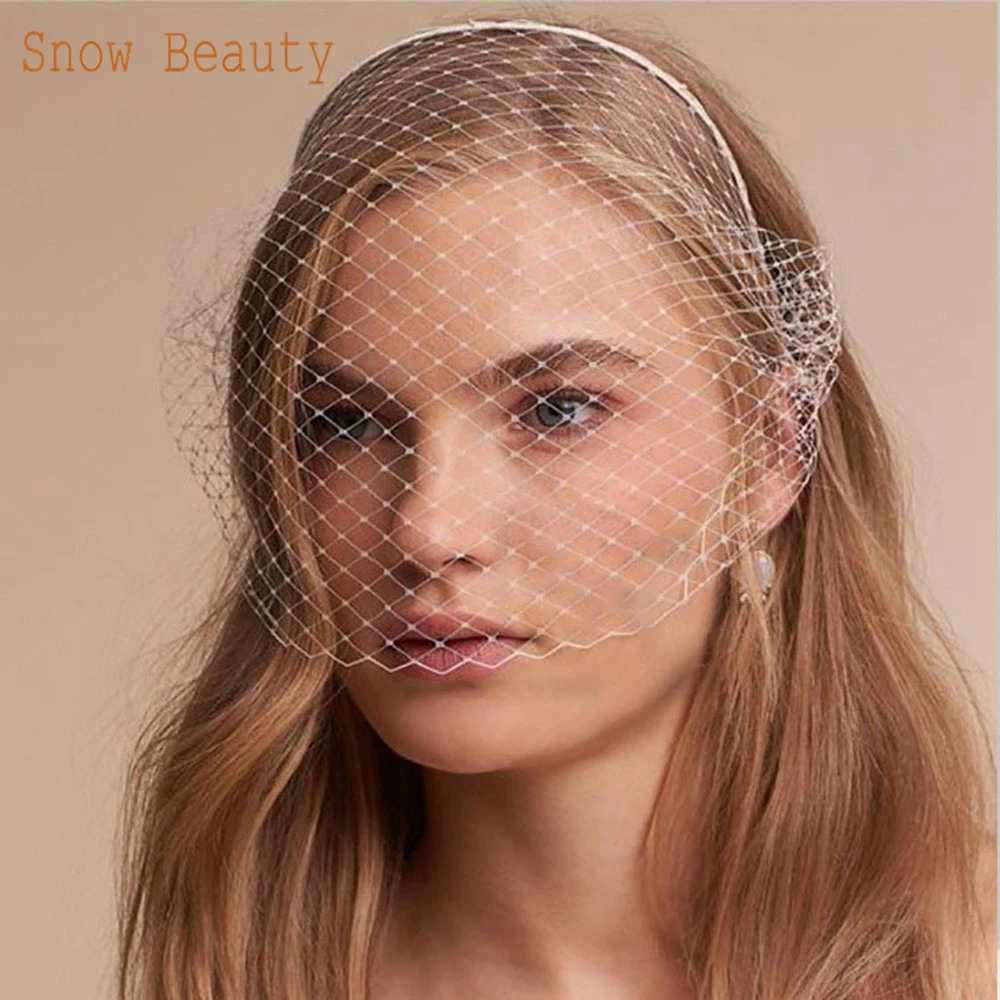 JM06 White Black Bridal Headband Veil Crystal Birdcage Veil Face Net Mask Bling White Diamante Hair Hoop Headpiece Face Veil