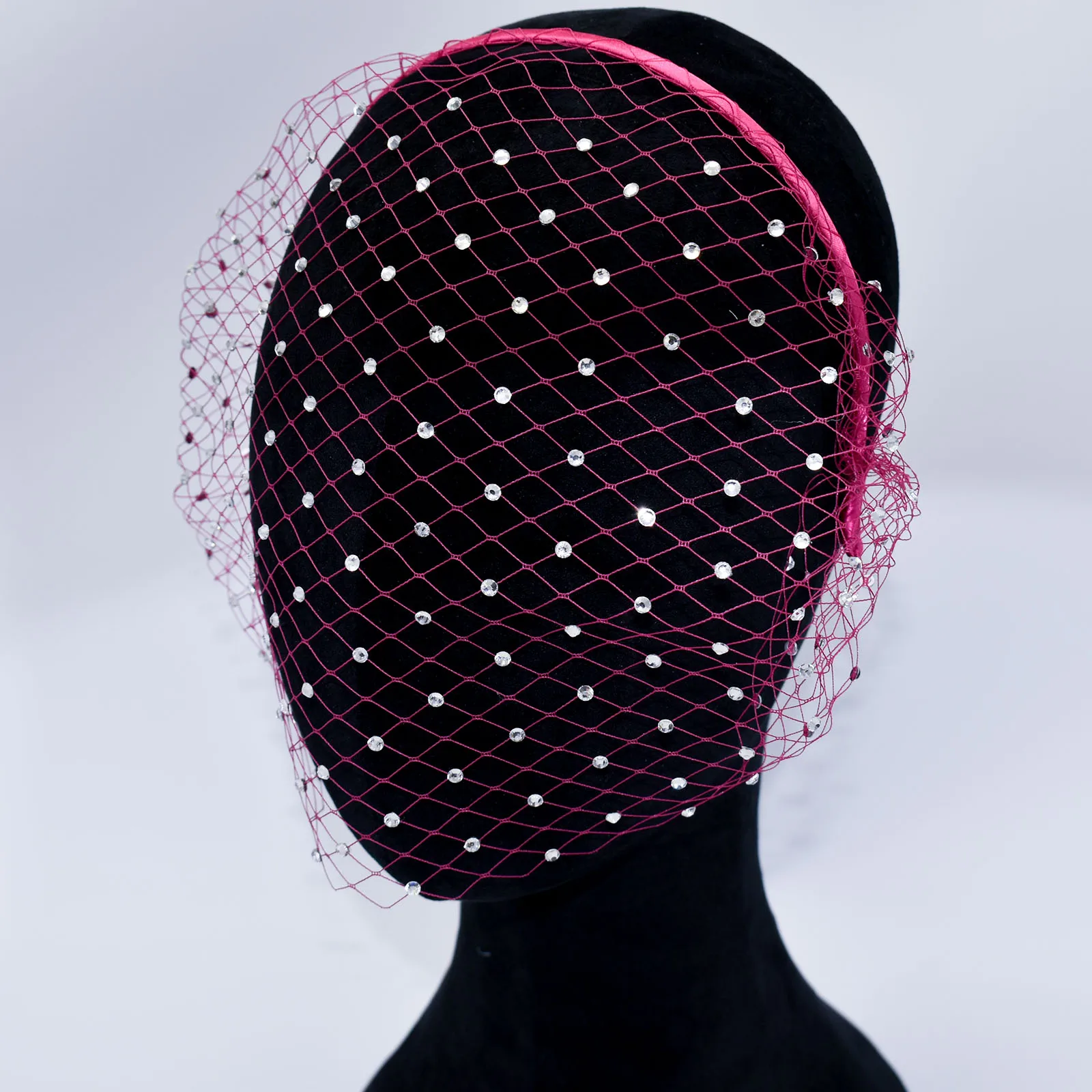 JM06 White Black Bridal Headband Veil Crystal Birdcage Veil Face Net Mask Bling White Diamante Hair Hoop Headpiece Face Veil