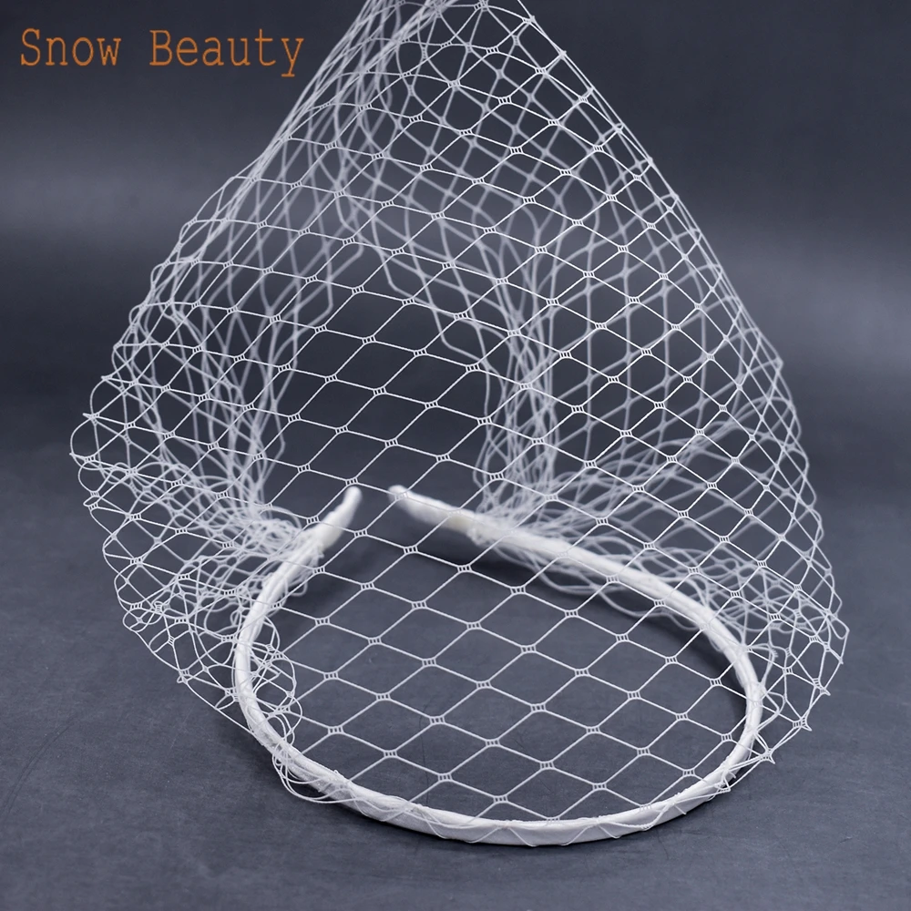 JM06 White Black Bridal Headband Veil Crystal Birdcage Veil Face Net Mask Bling White Diamante Hair Hoop Headpiece Face Veil