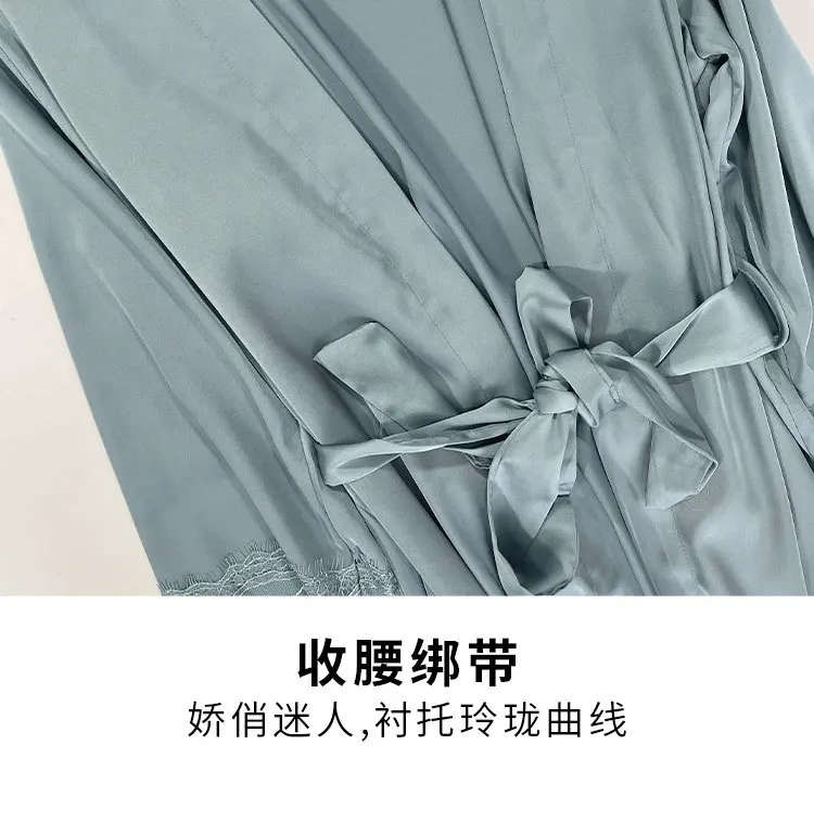 White 5PCS Sleep Set Pajamas Lady Lace Satin Pyjamas Kimono Bath Gown Loose Sleepwear Home Cloting V-Neck Casual Nightwear