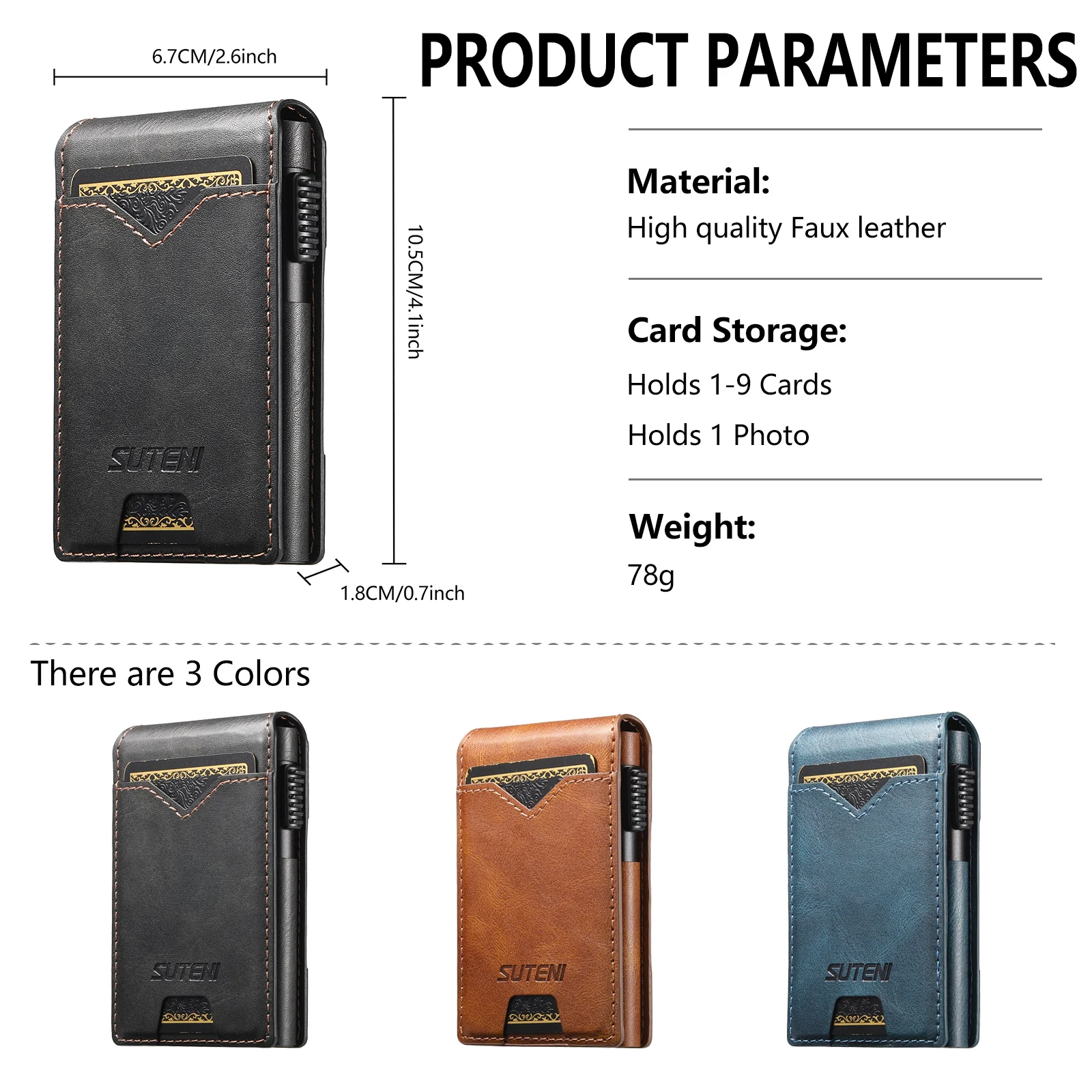 SUTENI Faux Leather For Men Wallet Card Slot Wallet Flip Cover Card Box Pressing The Button Automatically Ejects The Card