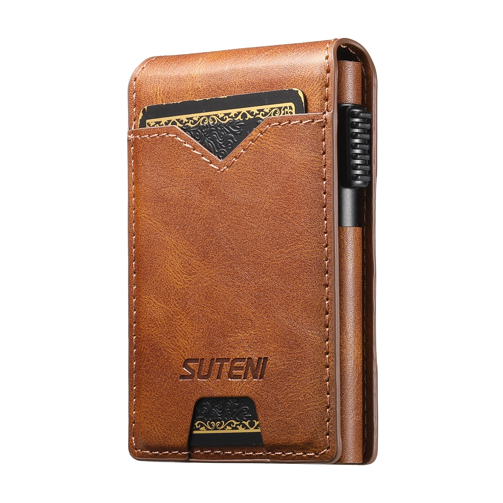 SUTENI Faux Leather For Men Wallet Card Slot Wallet Flip Cover Card Box Pressing The Button Automatically Ejects The Card