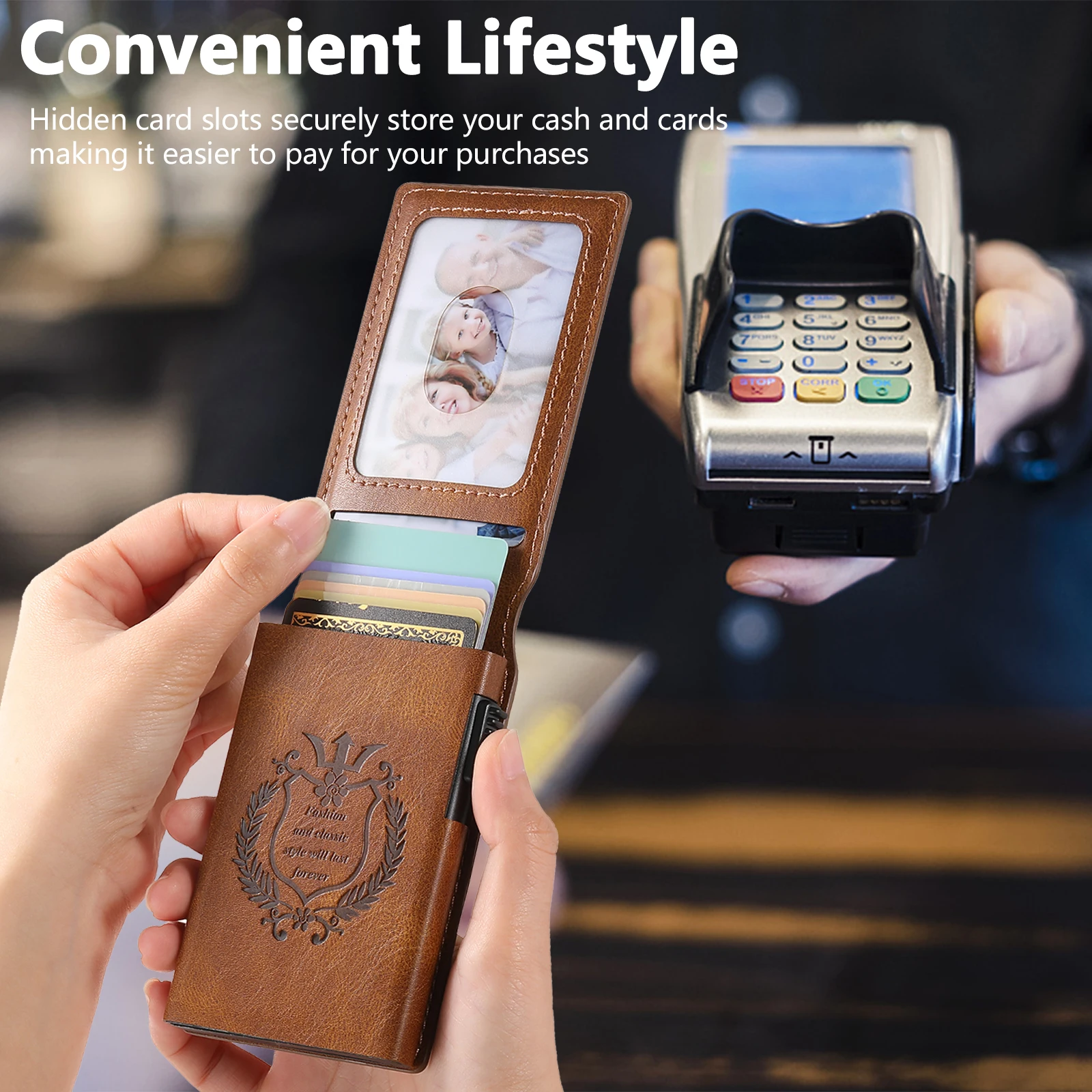 SUTENI Faux Leather For Men Wallet Card Slot Wallet Flip Cover Card Box Pressing The Button Automatically Ejects The Card