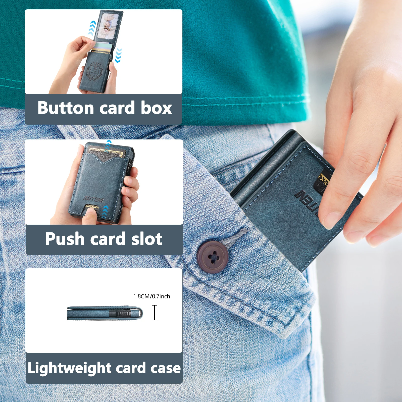 SUTENI Faux Leather For Men Wallet Card Slot Wallet Flip Cover Card Box Pressing The Button Automatically Ejects The Card