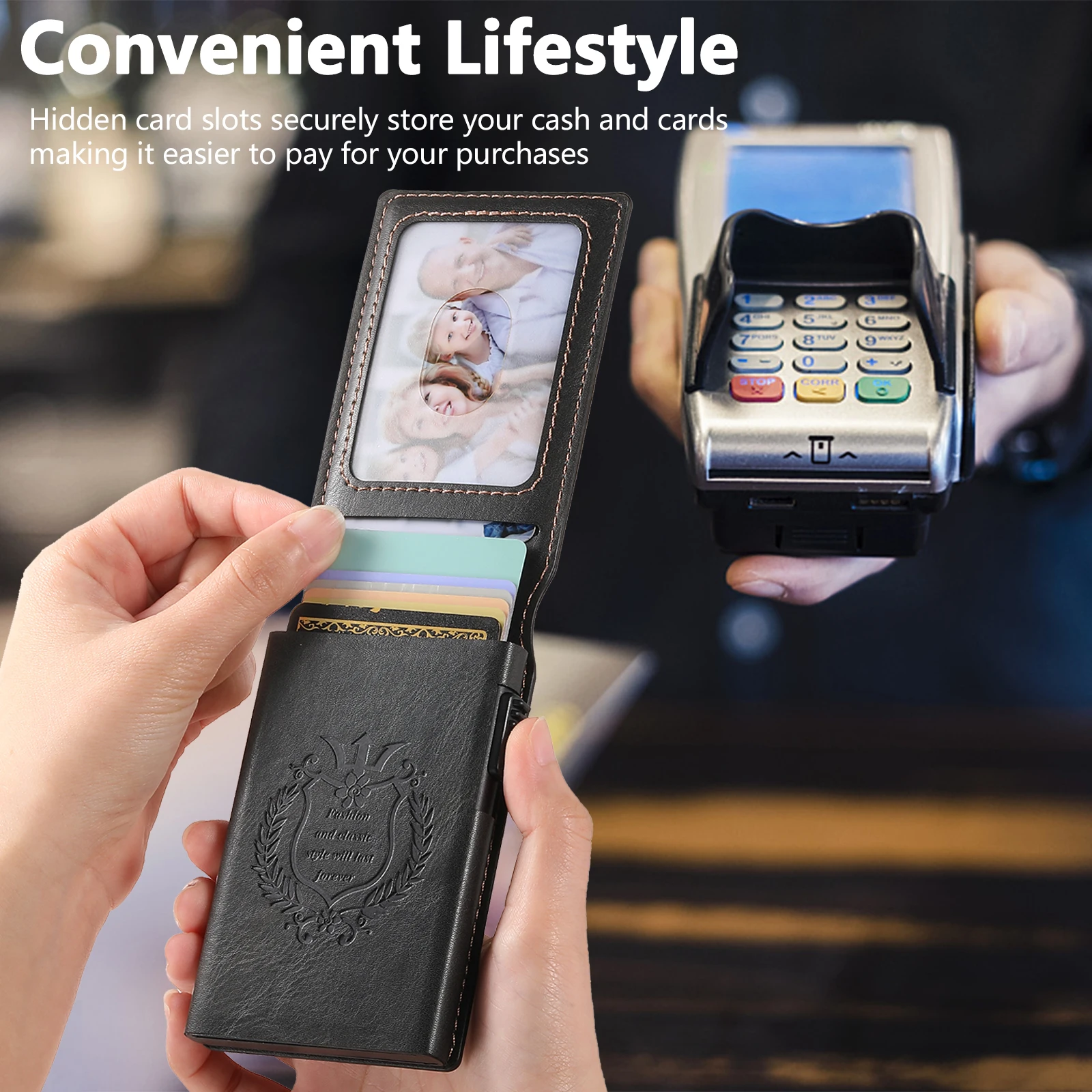 SUTENI Faux Leather For Men Wallet Card Slot Wallet Flip Cover Card Box Pressing The Button Automatically Ejects The Card