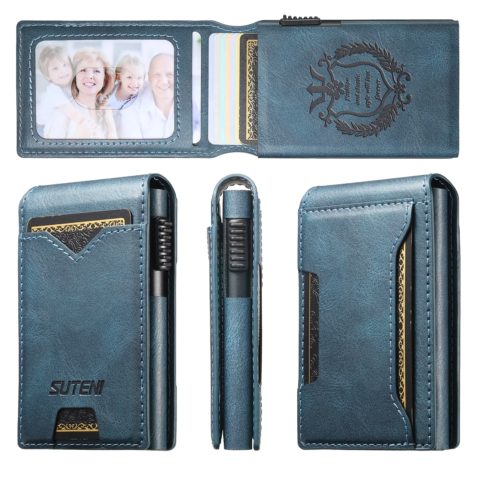 SUTENI Faux Leather For Men Wallet Card Slot Wallet Flip Cover Card Box Pressing The Button Automatically Ejects The Card
