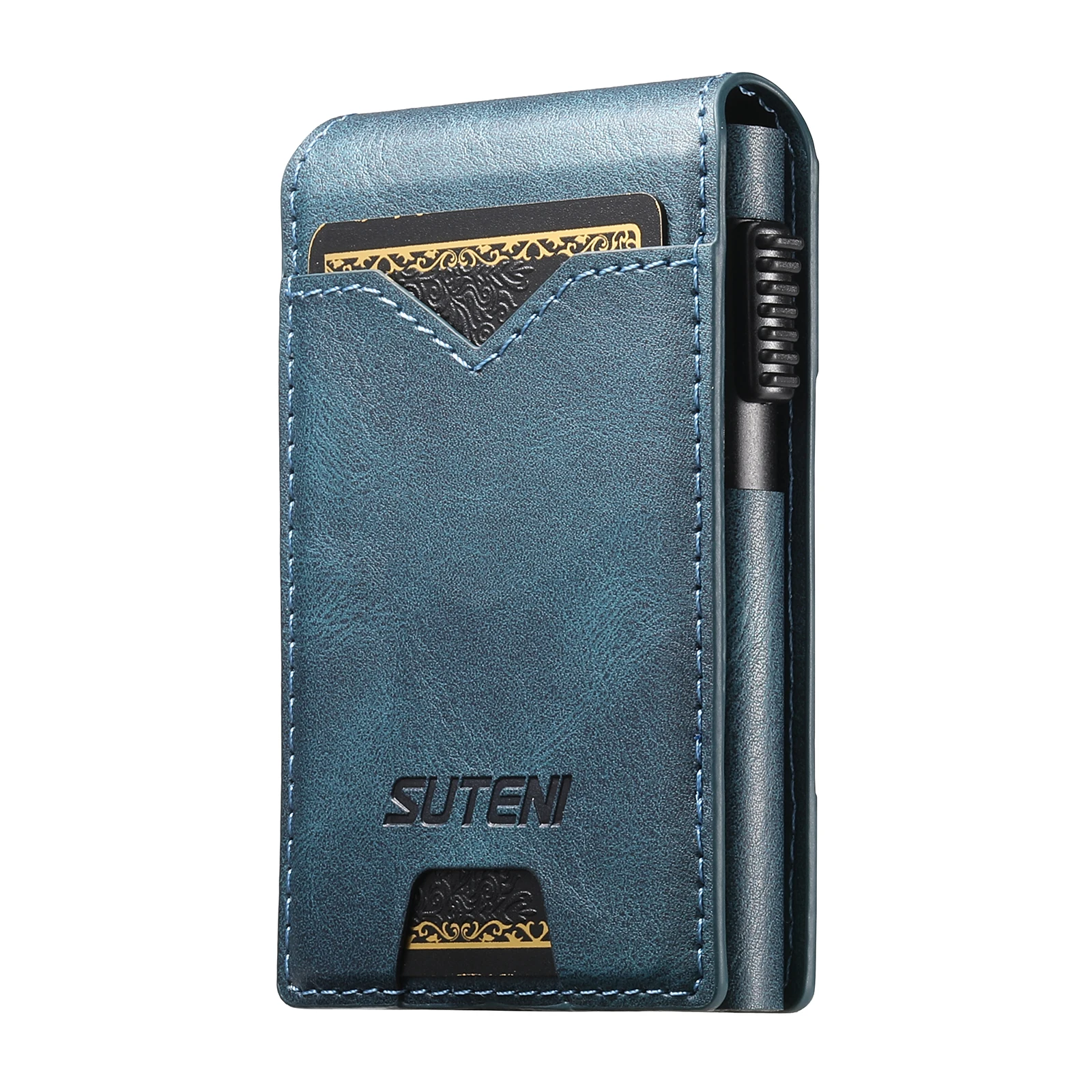 SUTENI Faux Leather For Men Wallet Card Slot Wallet Flip Cover Card Box Pressing The Button Automatically Ejects The Card