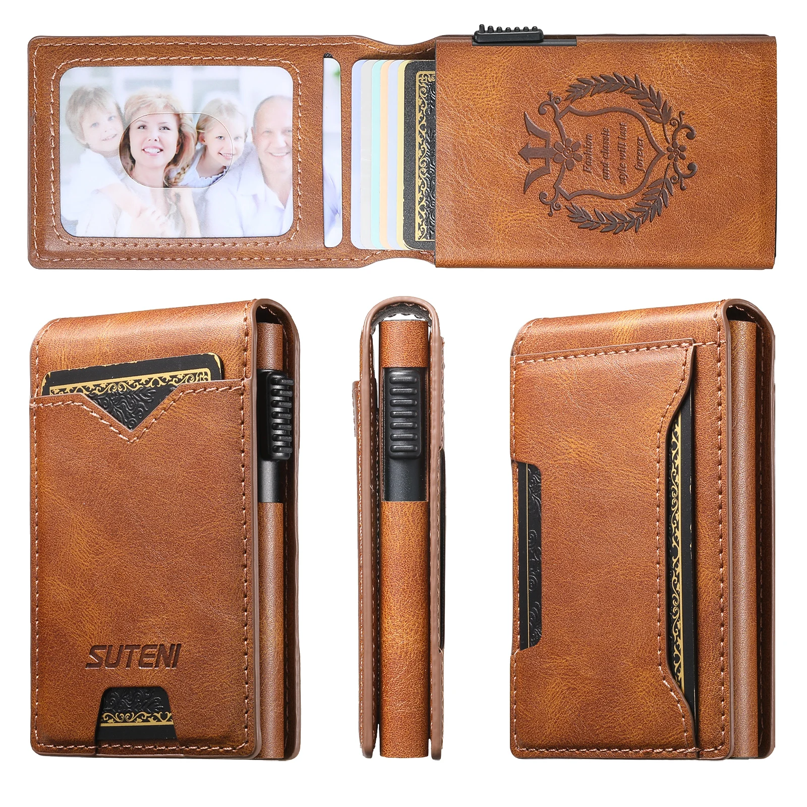 SUTENI Faux Leather For Men Wallet Card Slot Wallet Flip Cover Card Box Pressing The Button Automatically Ejects The Card