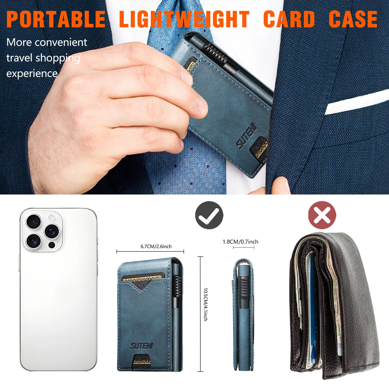 SUTENI Faux Leather For Men Wallet Card Slot Wallet Flip Cover Card Box Pressing The Button Automatically Ejects The Card