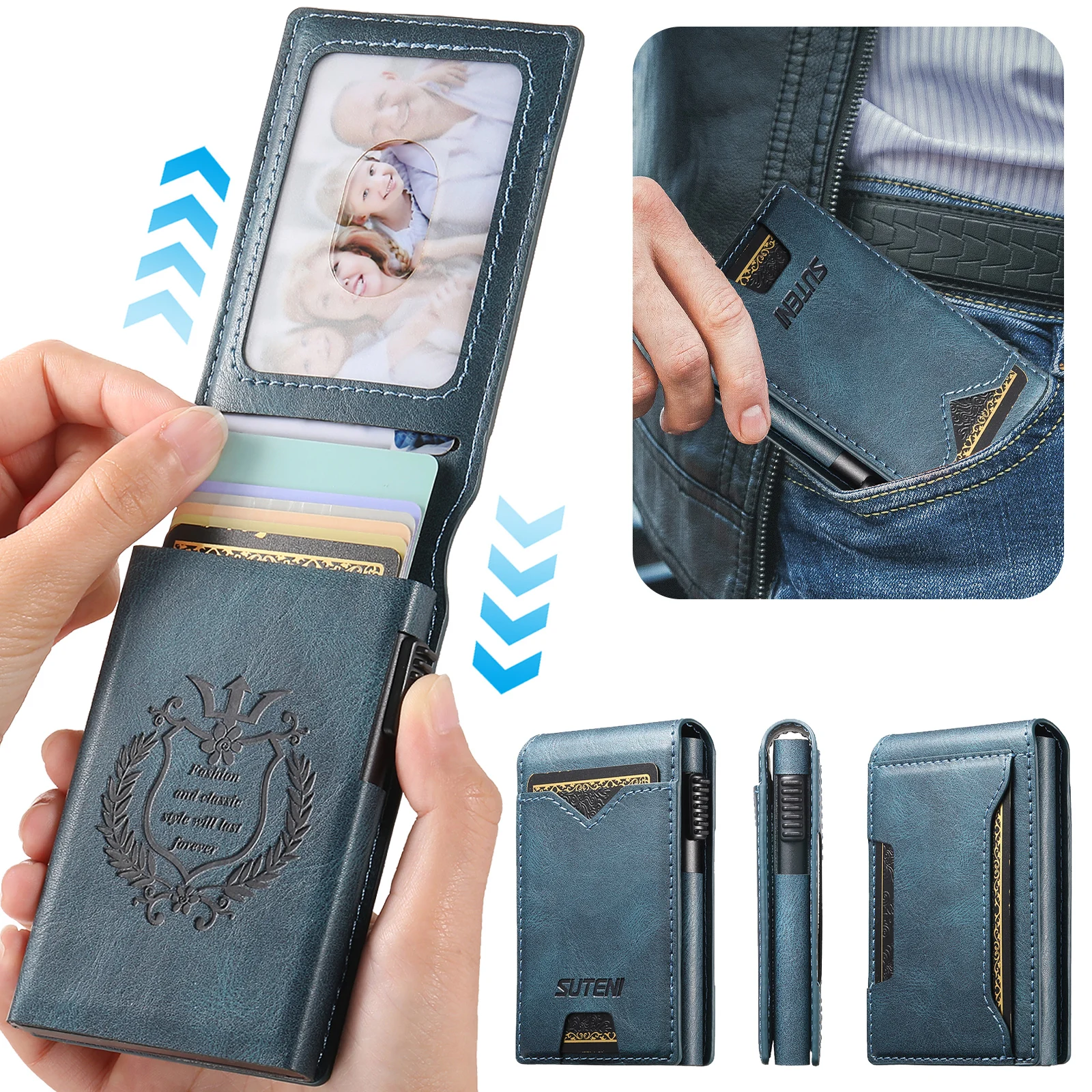 SUTENI Faux Leather For Men Wallet Card Slot Wallet Flip Cover Card Box Pressing The Button Automatically Ejects The Card