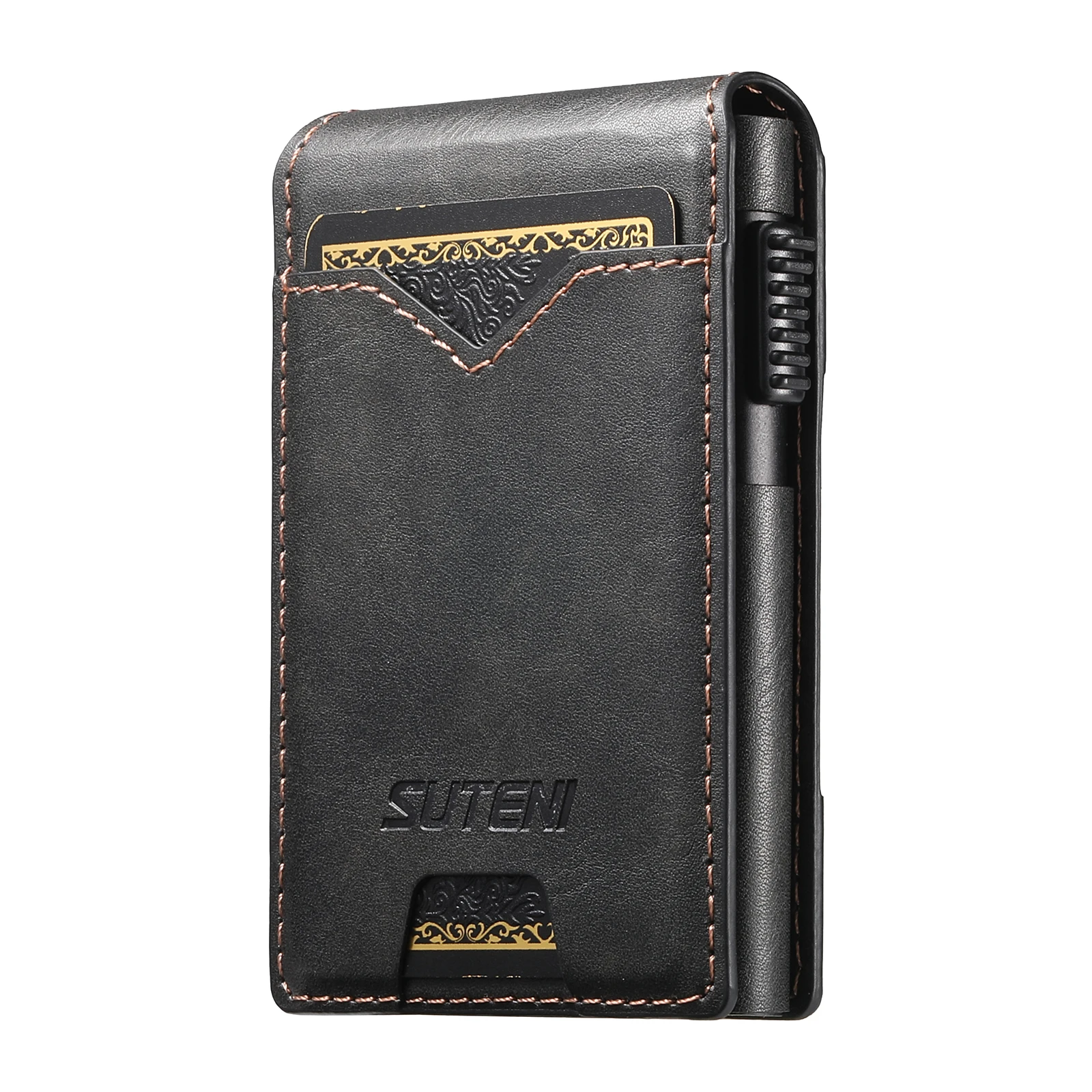 SUTENI Faux Leather For Men Wallet Card Slot Wallet Flip Cover Card Box Pressing The Button Automatically Ejects The Card