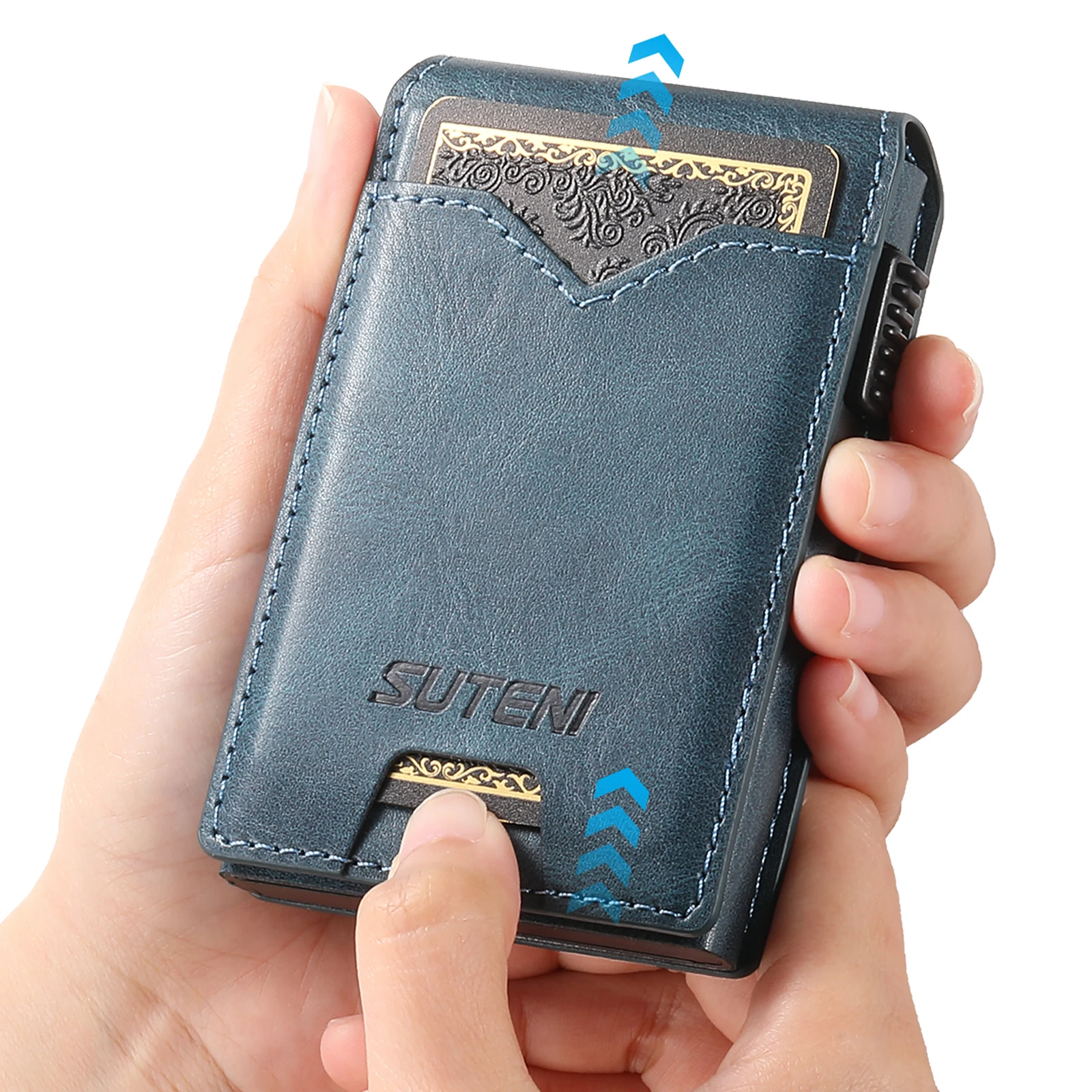 SUTENI Faux Leather For Men Wallet Card Slot Wallet Flip Cover Card Box Pressing The Button Automatically Ejects The Card