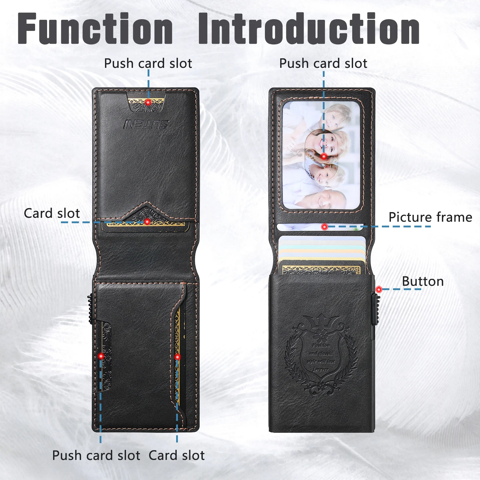 SUTENI Faux Leather For Men Wallet Card Slot Wallet Flip Cover Card Box Pressing The Button Automatically Ejects The Card