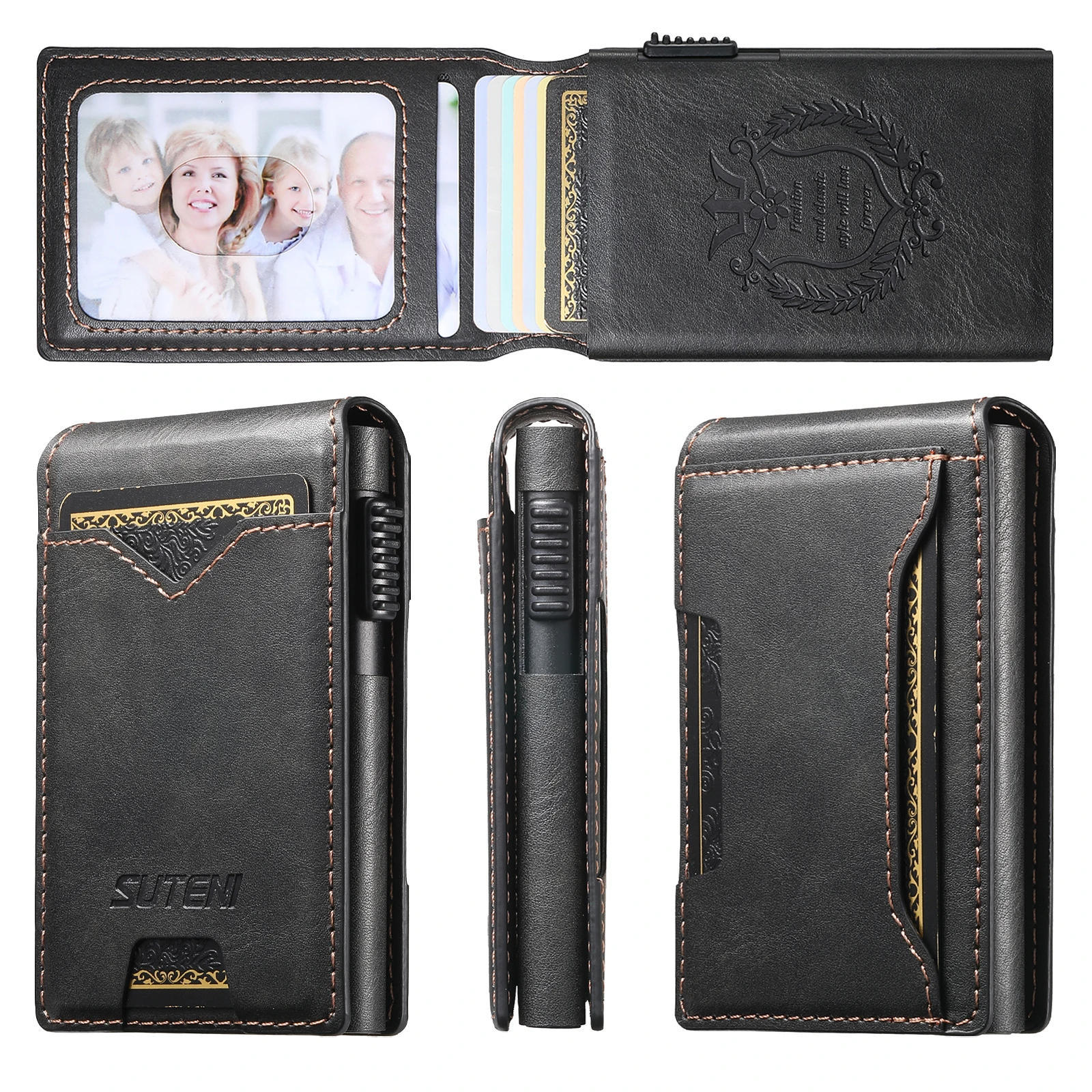 SUTENI Faux Leather For Men Wallet Card Slot Wallet Flip Cover Card Box Pressing The Button Automatically Ejects The Card