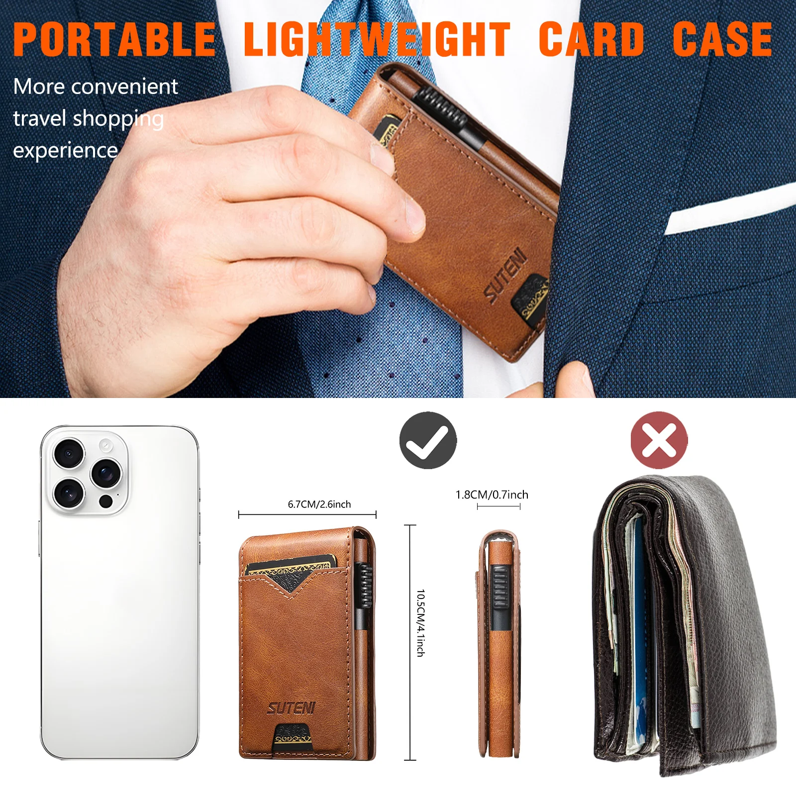 SUTENI Faux Leather For Men Wallet Card Slot Wallet Flip Cover Card Box Pressing The Button Automatically Ejects The Card