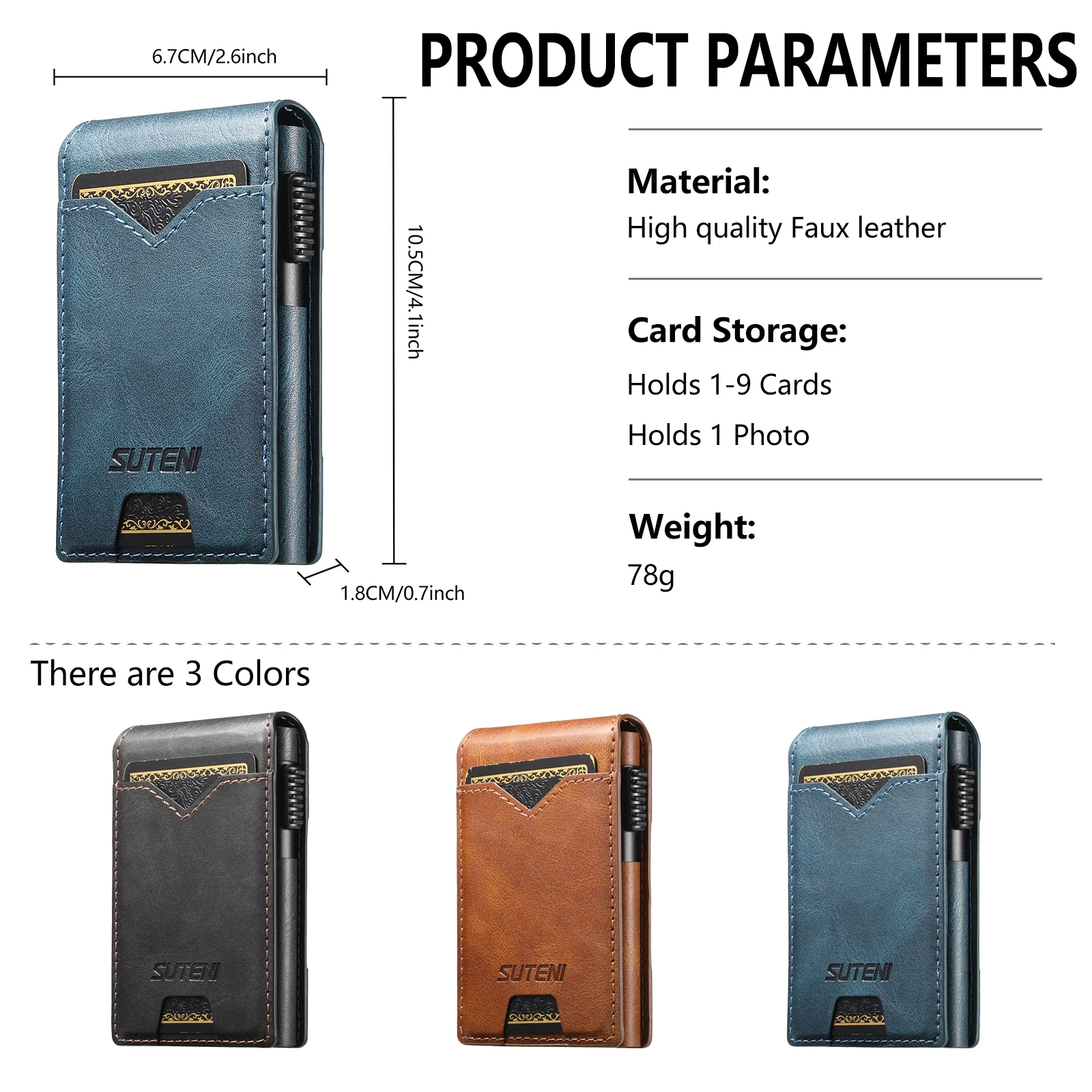 SUTENI Faux Leather For Men Wallet Card Slot Wallet Flip Cover Card Box Pressing The Button Automatically Ejects The Card