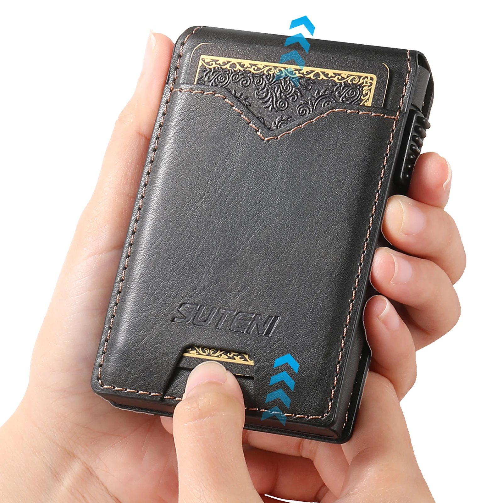 SUTENI Faux Leather For Men Wallet Card Slot Wallet Flip Cover Card Box Pressing The Button Automatically Ejects The Card