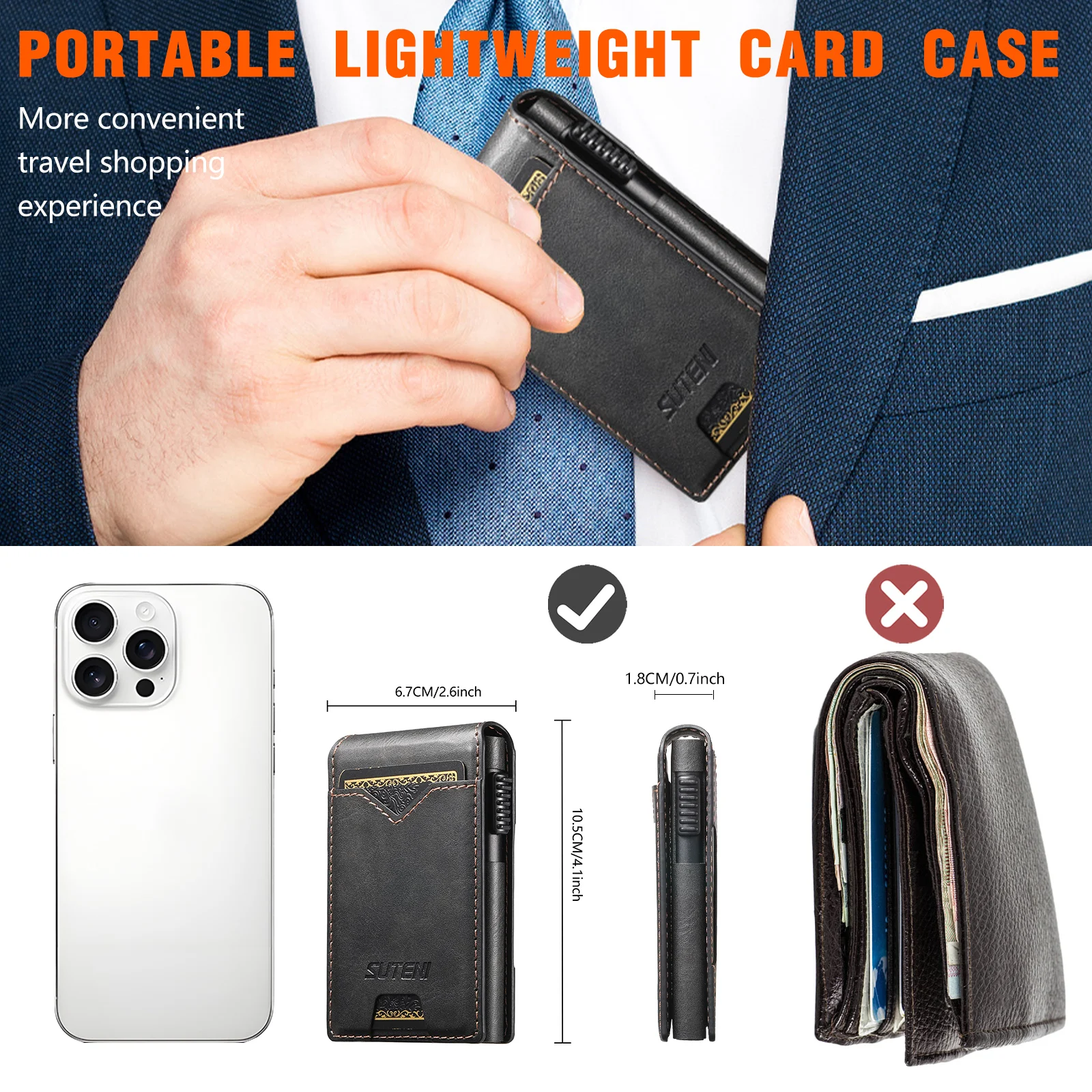 SUTENI Faux Leather For Men Wallet Card Slot Wallet Flip Cover Card Box Pressing The Button Automatically Ejects The Card