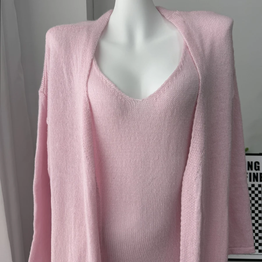 Hirsionsan Soft Loose Sets Women Three Pieces Long Sleeve Cardigan & Sexy Vest Dresses Elegant Female Hollow Outfits Tracksuit