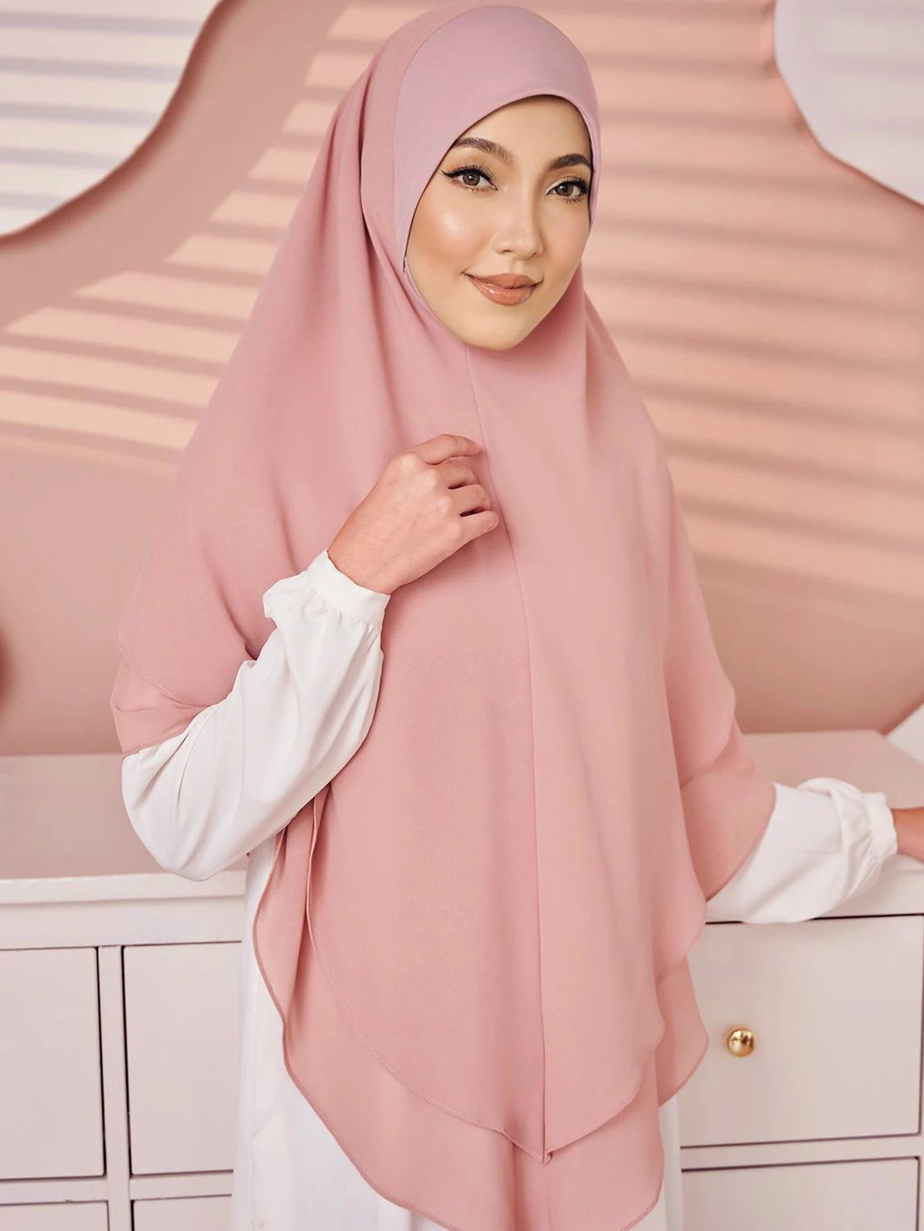 1pc Ready to Wear Instant Hijabs Double Layered Chiffon Solid Headscarf Foulard Femme Musulman Shawl Wrap Bandana