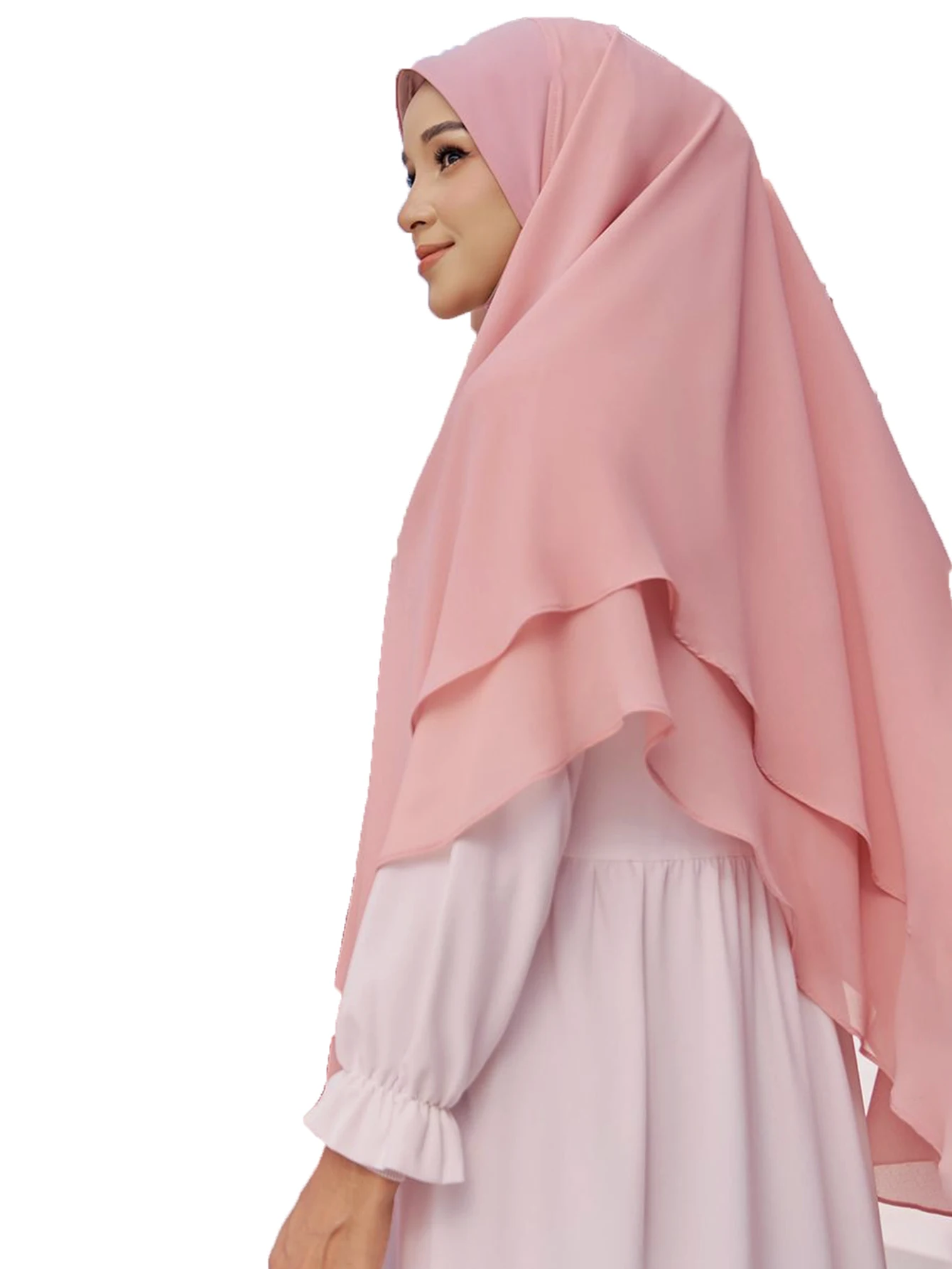 1pc Ready to Wear Instant Hijabs Double Layered Chiffon Solid Headscarf Foulard Femme Musulman Shawl Wrap Bandana