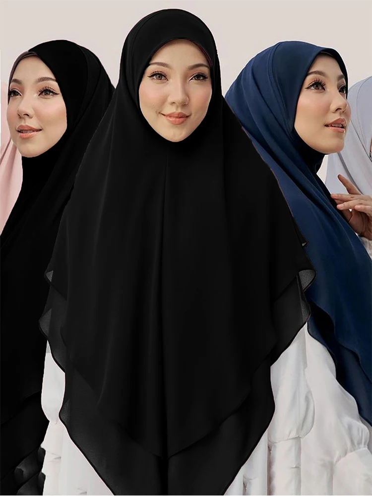 1pc Ready to Wear Instant Hijabs Double Layered Chiffon Solid Headscarf Foulard Femme Musulman Shawl Wrap Bandana