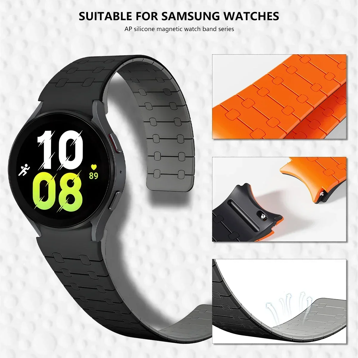Magnetic Silicone Strap for Samsung Galaxy Watch 7 6 5 4 44 40mm 6Classic 43mm 47mm No Gaps Sports Bracelet for Galaxy 5Pro 45mm
