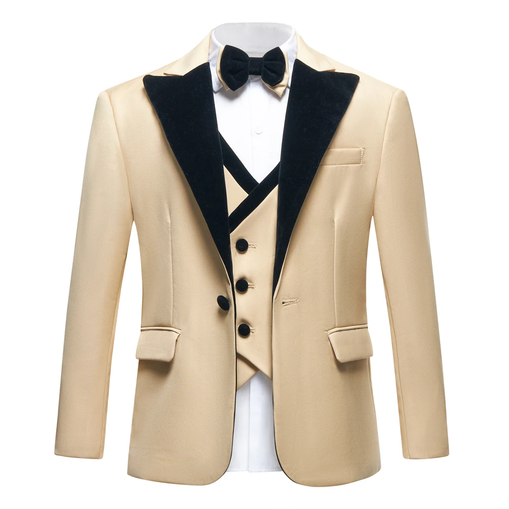 Velvet Collar Suit Set for Kids 3-14 Years, Three-Piece Wedding Suits for Boys, Toddler Suits Tuxedo Homecoming Teens Suits