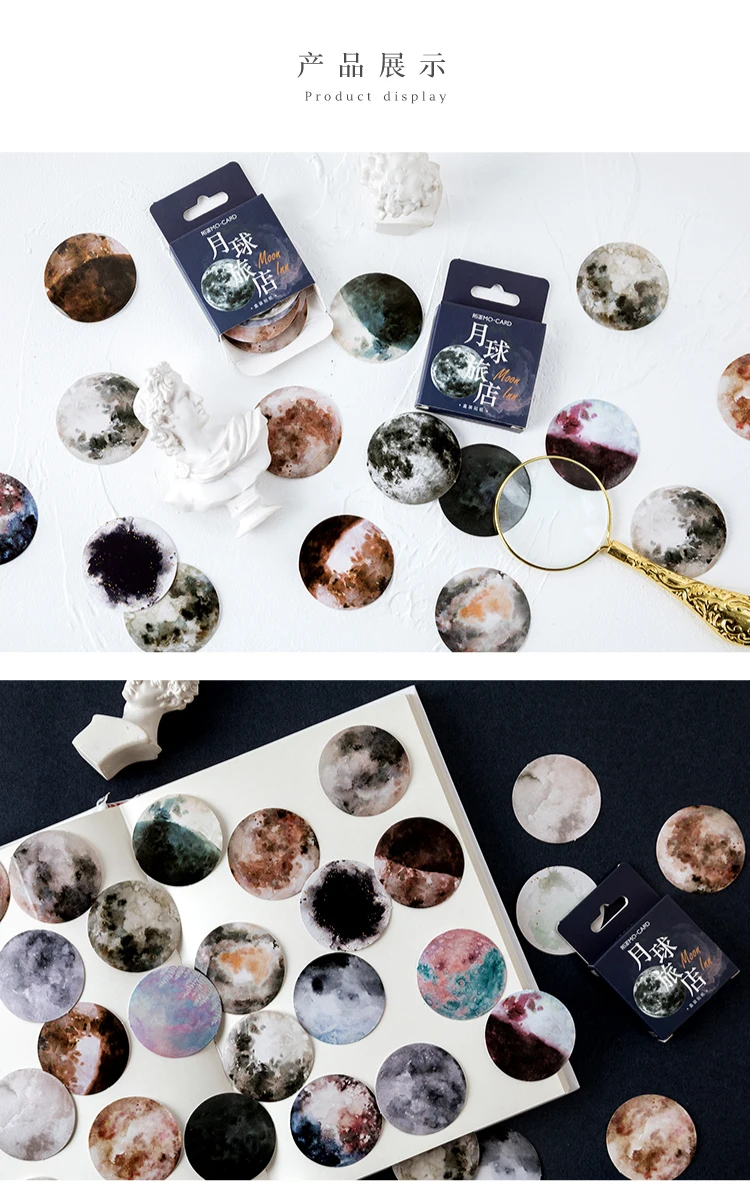 45pcs/box Cute Creative Moon Mini Sticker Ablum Diary Scrapbooking Bullet Journaling Labels Deco Album DIY Stationery Stickers